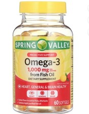 Spring Valley Fish Oil Dietary Supplement Softgels, 1000 Mg, 60 Count