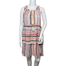 Velzera Dress Womens Large Pink Stripe Tiered Layered Boho Bohemian Peasant