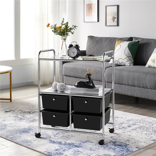 Rolling Storage Carts 4 Drawers 2 Shelves Mobile Utility Organizer Black Durable - Picture 4 of 11