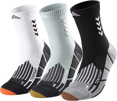 TENYSAF Compression Crew Running Socks: 9-13, A-white Gray Black-3pairs 