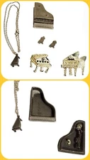 Grand Piano Brooch + Jewelry Lot - 3, Torino Set Pin,Earrings+ Necklace+ Jeweled