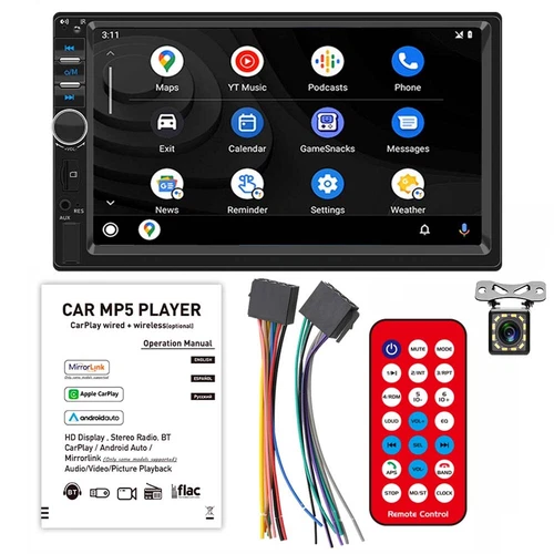 2 Din Car Stereo 7" Touchscreen Carplay Android Auto Multimedia Player Bluetooth