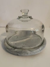 SOLID MARBLE ROUND CHEESE PLATE SNACK TRAY WITH GLASS DOME