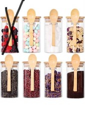 Set Of 7 Glass Jars With Bamboo Lids And Spoons 10 Oz Airtight Small Glass