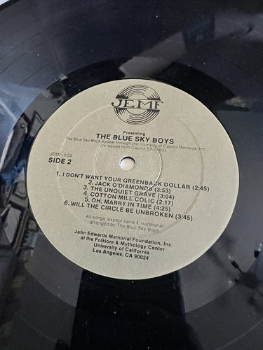 BLUE SKY BOYS: presenting JEMF 12" LP 33 RPM - Picture 5 of 7