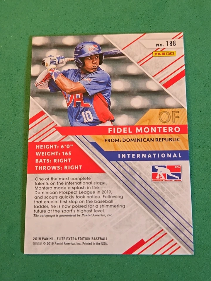 2019 Fidel Montero /50 RC Autograph Panini Elite Extra Edition #168 Aspirations - Image 2 of 2