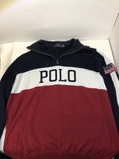 Polo Ralph Lauren 1/4 Zip Sweater USA Flag Red White Blue XL