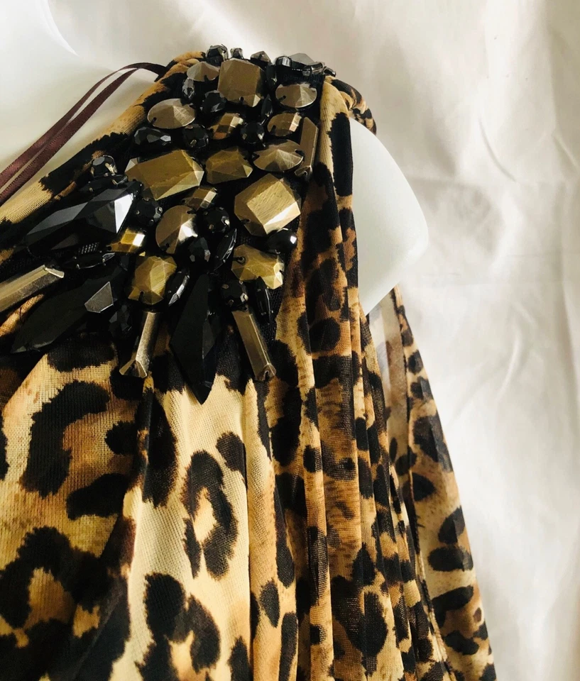 Caché Vintage Un Hombro Drapeado Estampado Leopardo Talla 2 Foto 4 de 4