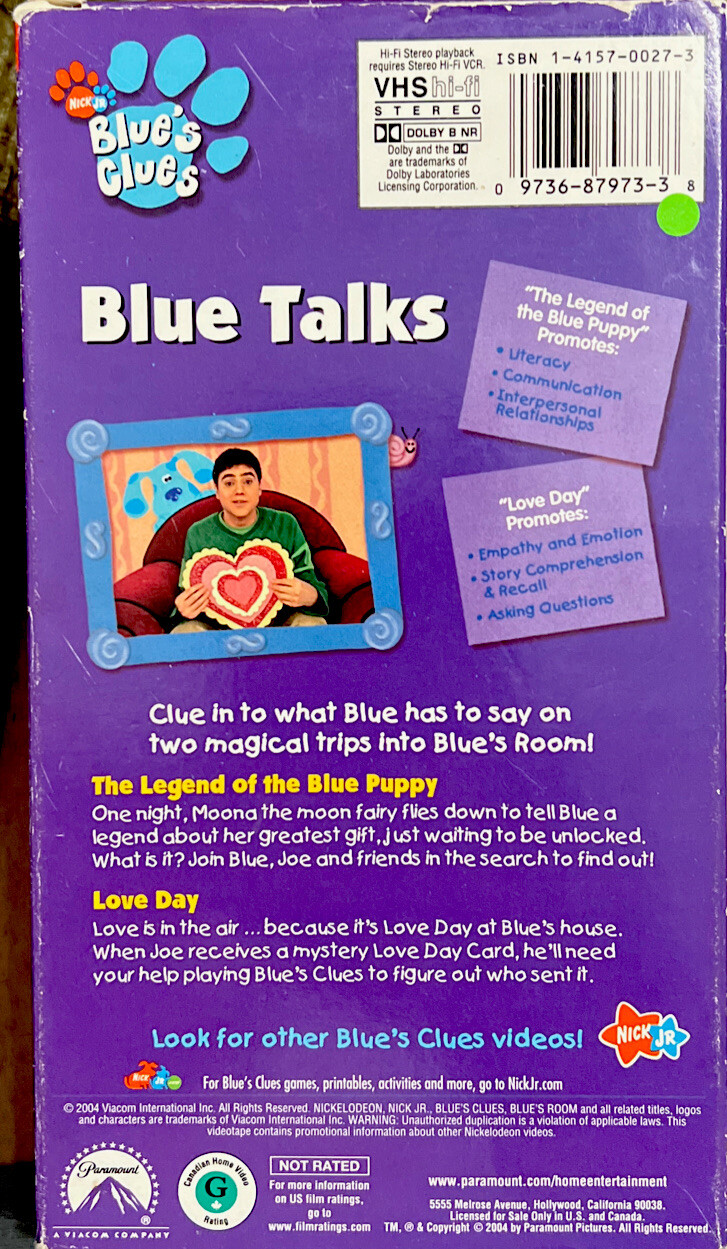 Nick Jr Blue’s Clues Blue Talks VHS Video Grelly USA