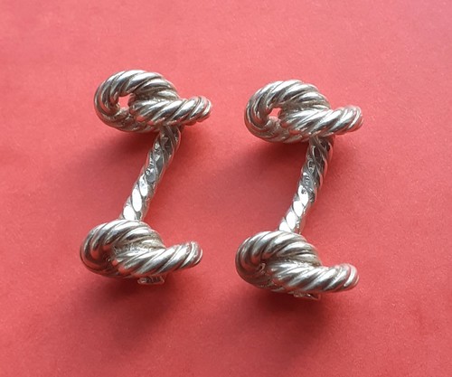 Gemelli vintage in argento 925 Hermès ROPE ARGENTO NAVY NODO - Foto 6 di 6