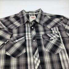 Levis Mens Standard Fit Short Sleeve Pearl Snap Shirt Black Plaid Size Medium