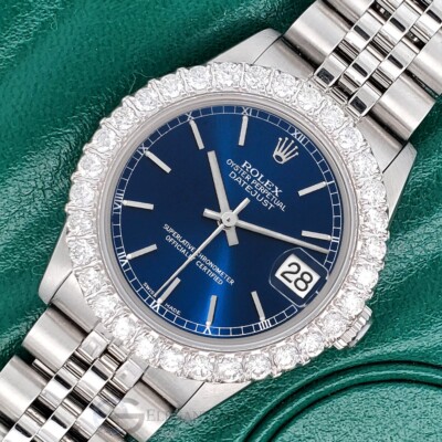 Rolex Datejust Midsize 31mm Blue Index Dial Diamond Bezel Jubilee  Watch