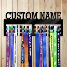 Custom Name Medal Hanger Holder - Personalized Medal Holder Custom Text 12 Rungs