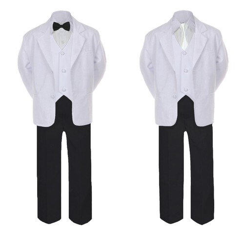 6pc Kid Boy Teen Formal Wear Black White Wedding Set Suit Satin Necktie sz 4T-20 - Picture 13 of 25