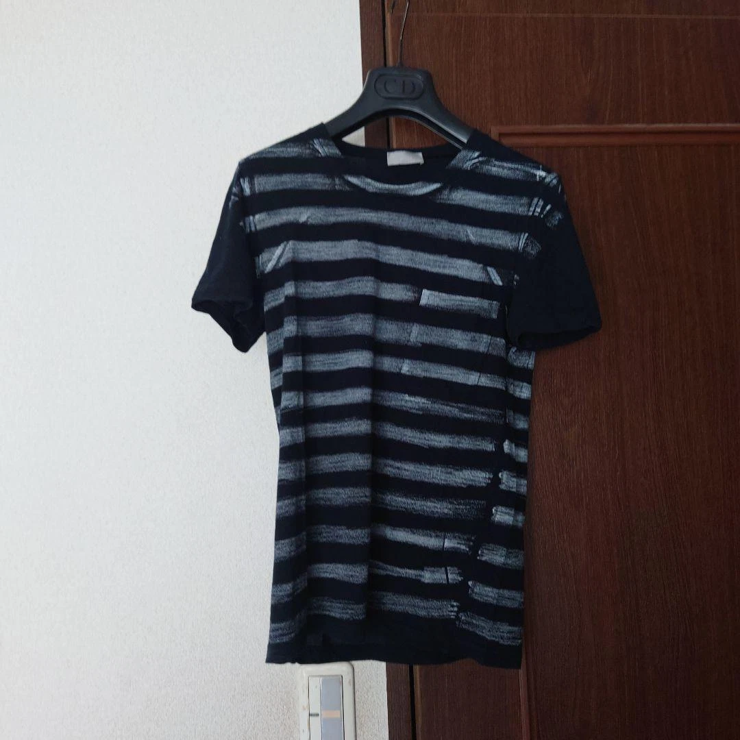 DIOR HOMME Handwriting Striped T Shirt Tops Men Size XXS Cotton