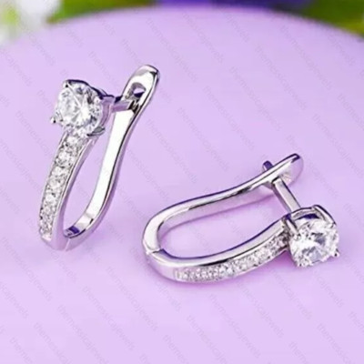 2.00 TCW Round Moissanite Women's Hoop Heggie Earrings 14K White Gold Plated