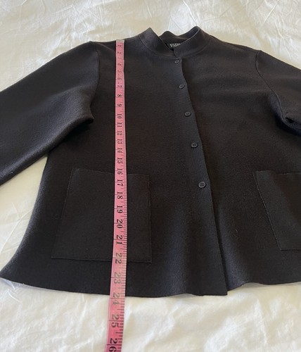 Eileen Fisher | SZ M | Chocolate Brown Wool Jacket Sweater | Mandarin Collar - Picture 4 of 11