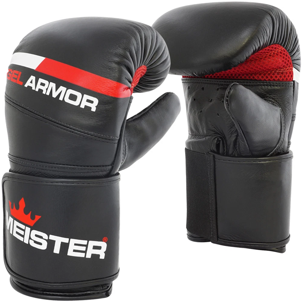 MEISTER GEL ARMOR LEATHER BAG MITTS Boxing Gloves Heavy Focus MMA Muay Thai BK