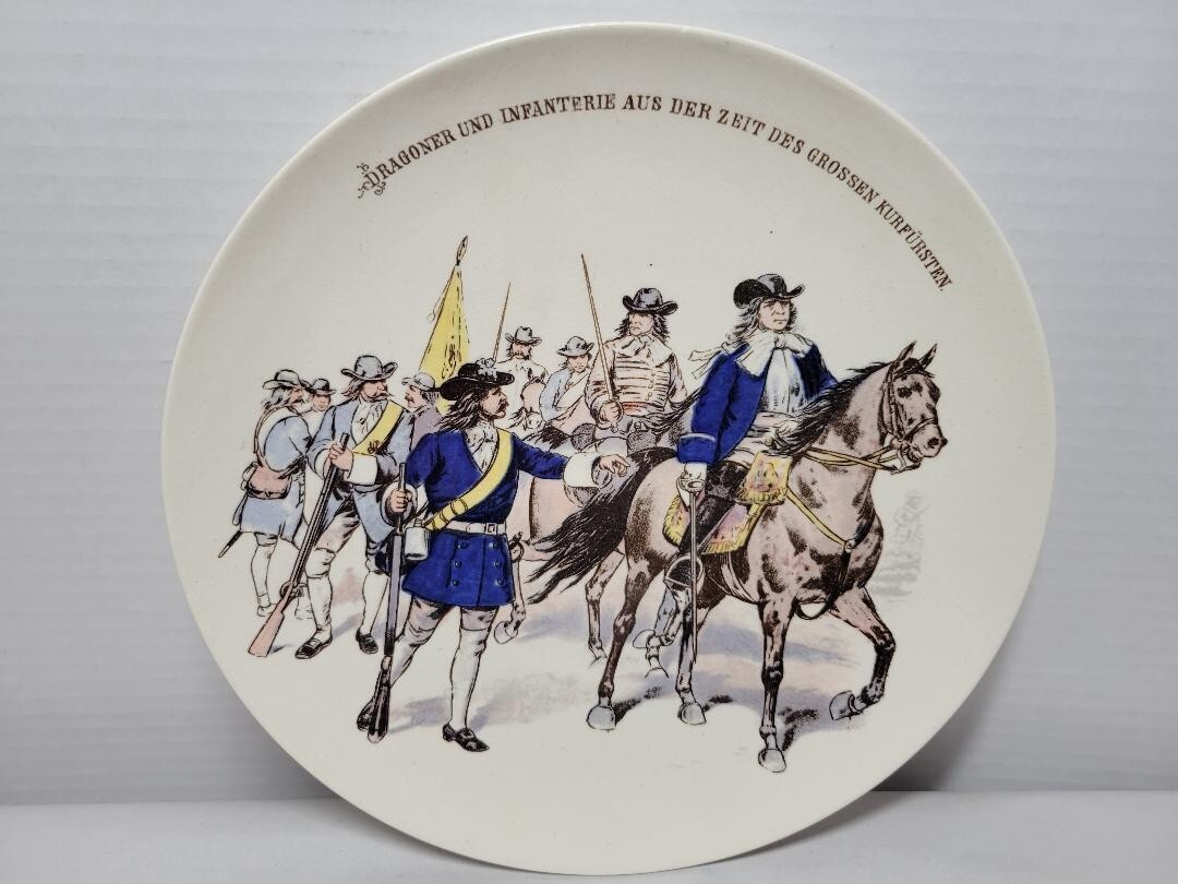 Mettlach #1044/737 Print Under Glaze Military Plate Depicting Different Branches