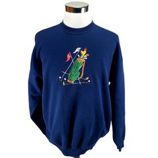 Vtg Orvis XXL Blue Sweatshirt with Embroidered Golf Bag - USA Made