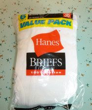 NOS Pkg of 6 Vtg 2000 Hanes White Cotton Briefs Underwear 36" waist