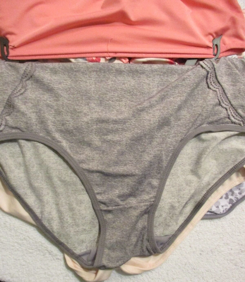 Paquete de 5 calzoncillos Delta Burke corte alto rosa floral gris estampado animal 3 sólidos 1X (8) Foto 3 de 4