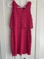 GUESS Hot Pink Sleeveless Scalloped Fringe Trim Mini Layered Sheath Dress Size 2