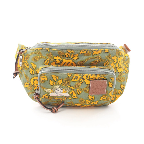 LOEWE PAULA'S IBIZA Anagram Belt Bag Canvas Green Orange Used Authentic