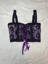 VTG 90s Fredericks Of Hollywood Purple Black Lace Up Corset Bustier Lingerie Y2K