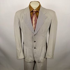 Vtg 40s 50s Suit Mens 40 Jacket 32 30 Pants Drop Loop Rayon Corded Summerweight