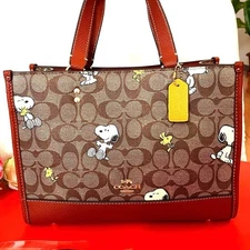 COACH Peanuts Shoulder Tote Bag  CE862  x  Dempsey Carryall Snoopy Woodstock New