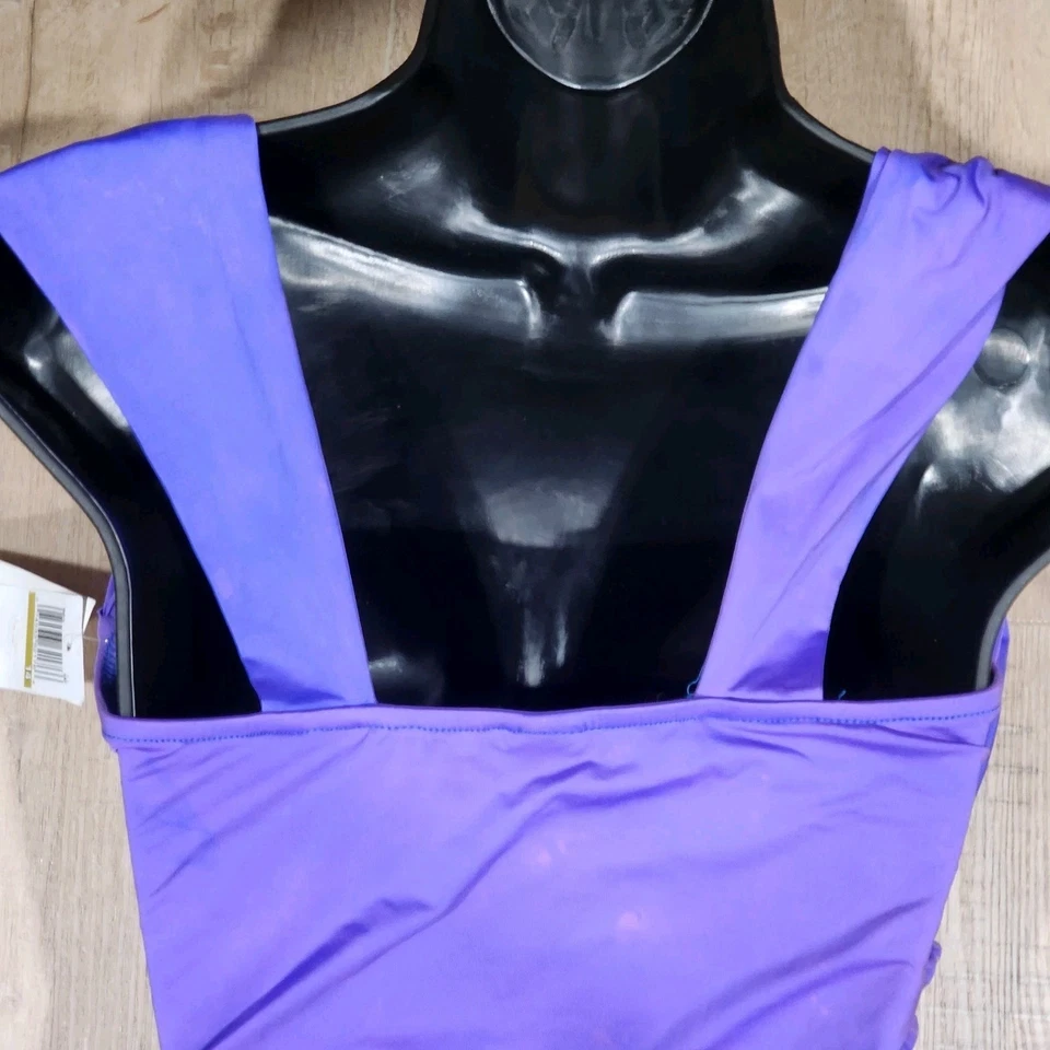 Nuevo traje de baño Badgley Mischka Sweetheart Crossover de una pieza talla 14 azul/púrpura Foto 4 de 4