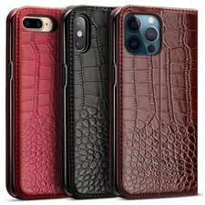 Genuine Leather Case For iPhone 16 15 14 13 Pro Max Magnetic Flip Wallet Cover*