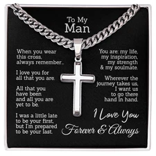 To My Man Cross Necklace From Soulmate, My Everything Jewelry Gift For Men