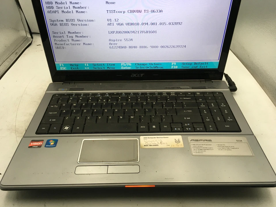 ACER ASPIRE 5534 1121 - BOOTS TO BIOS - AMD ATHLON X2 - 4GB RAM - 15" - READ-BB - Image 3 of 4