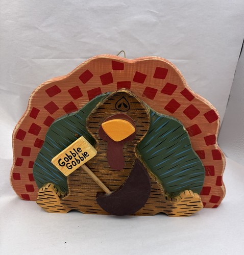 Vintage Thanksgiving Turkey Gobble Gobble Folk Art Handmade Wood Wall Decor 10"