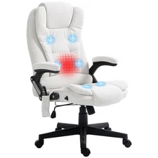 HOMCOM 6 Point Vibrating Massage Office Chair with Heat,Linen High Back Executi