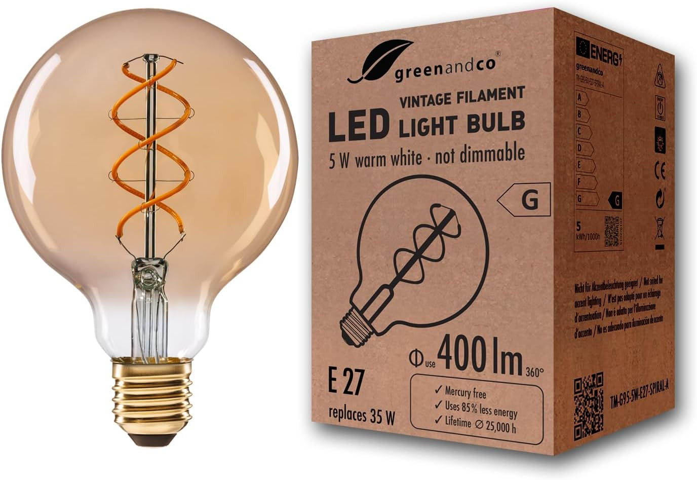 10X Lampadina a Filamento LED Vintage | Grigio | E14 C35 | 2W 70Lm | 1800K Bianc - 2