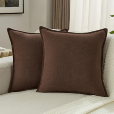 Brown Chenille Throw Pillow Covers 18x18 Inch Set of 2,Edges Double-Stitched Cus