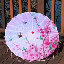 Vintage Chinese Parasol Umbrella Floral Fabric Cosplay Dance Photoshoot 1950s