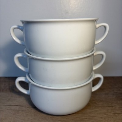 Set Of 3 Macys  The Cellar  Two Handle Soup Cups White 4.5  2004