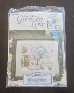 Paula Vaughan Cross Stitch Kit "Gift of Love" aida fabric threads unopened