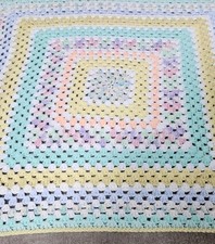 Handmade Crochet Baby Girl Blanket Afghan Granny Square 30x30 Pastel