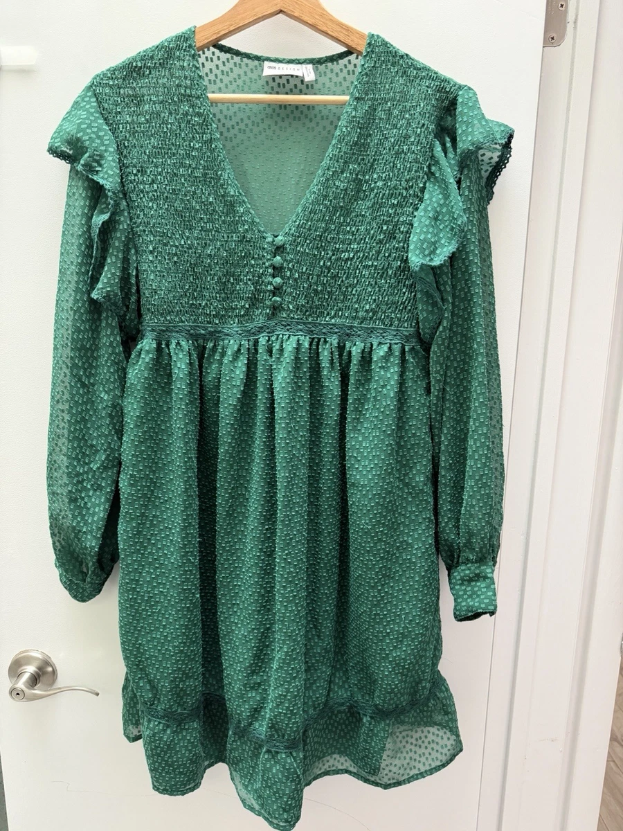 green emerald velvet dress Unique Vintage Green Button Swing Dress