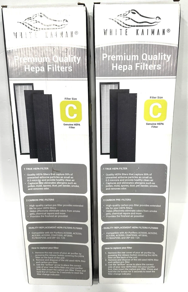 Filtro de aire HEPA premium caimán blanco (lote de 2) tamaño C con prefiltros de carbono Foto 4 de 4