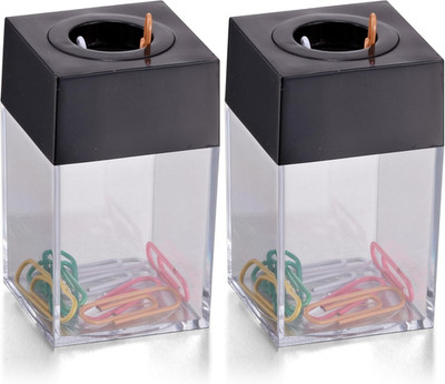 Small Clip Dispenser with Magnetic Top, Clear/Black (93687) (Pack of 2)