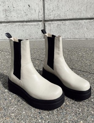VAGABOND Tara Cream Patent Leather Chelsea Platform Boots US 41 10.5 11