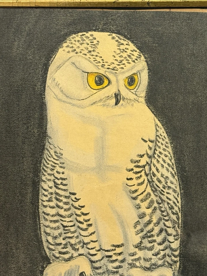 Antiguo marco de ramita de madera tallada de la Selva Negra con pintura de búho de arte popular Foto 2 de 4