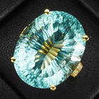 24K Gold 925 Sterling Silver Rings Velvety Sea Blue Aquamarine Concave 18.30Ct