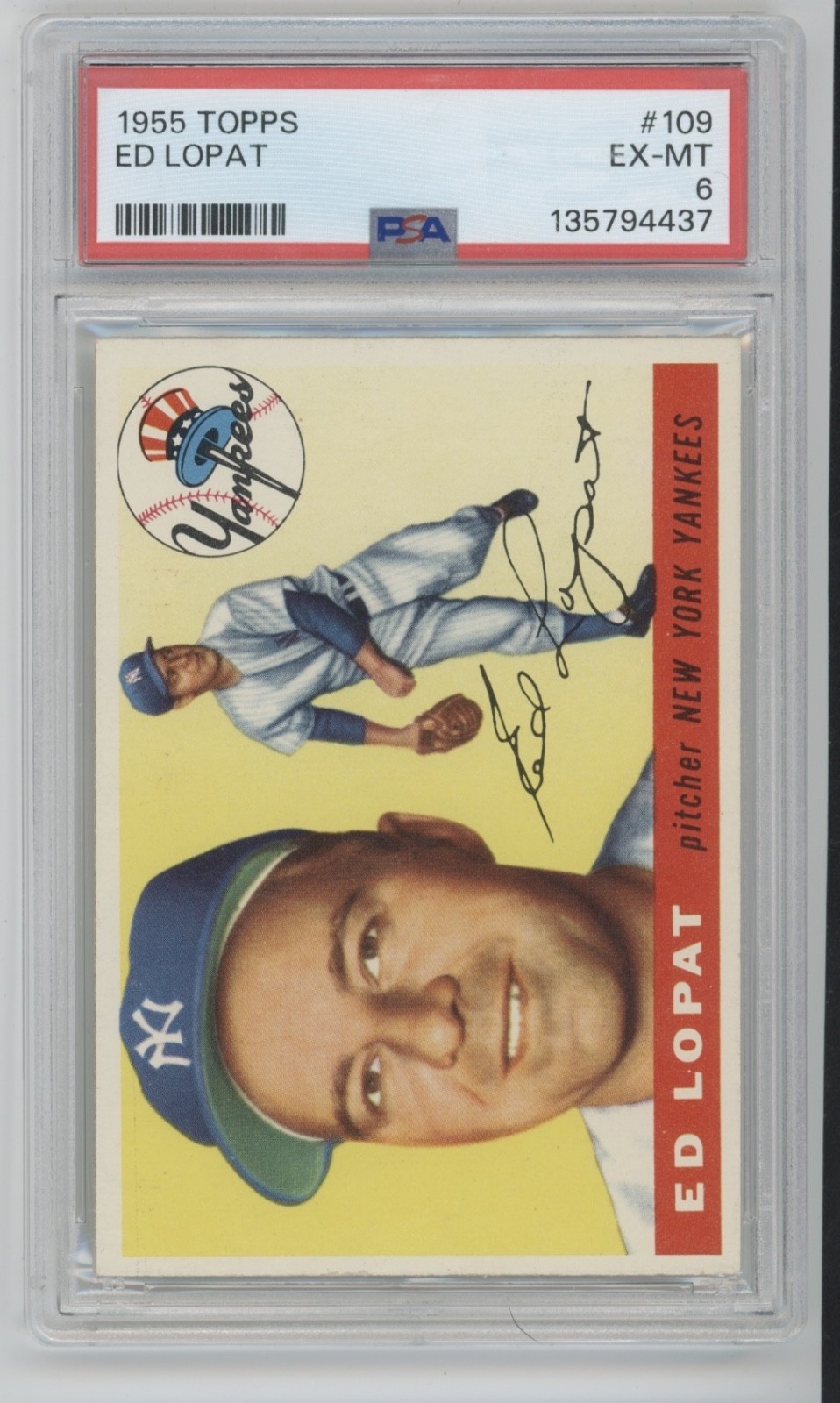1955 Topps #109 Ed Lopat Yankees PSA EX-MT 6